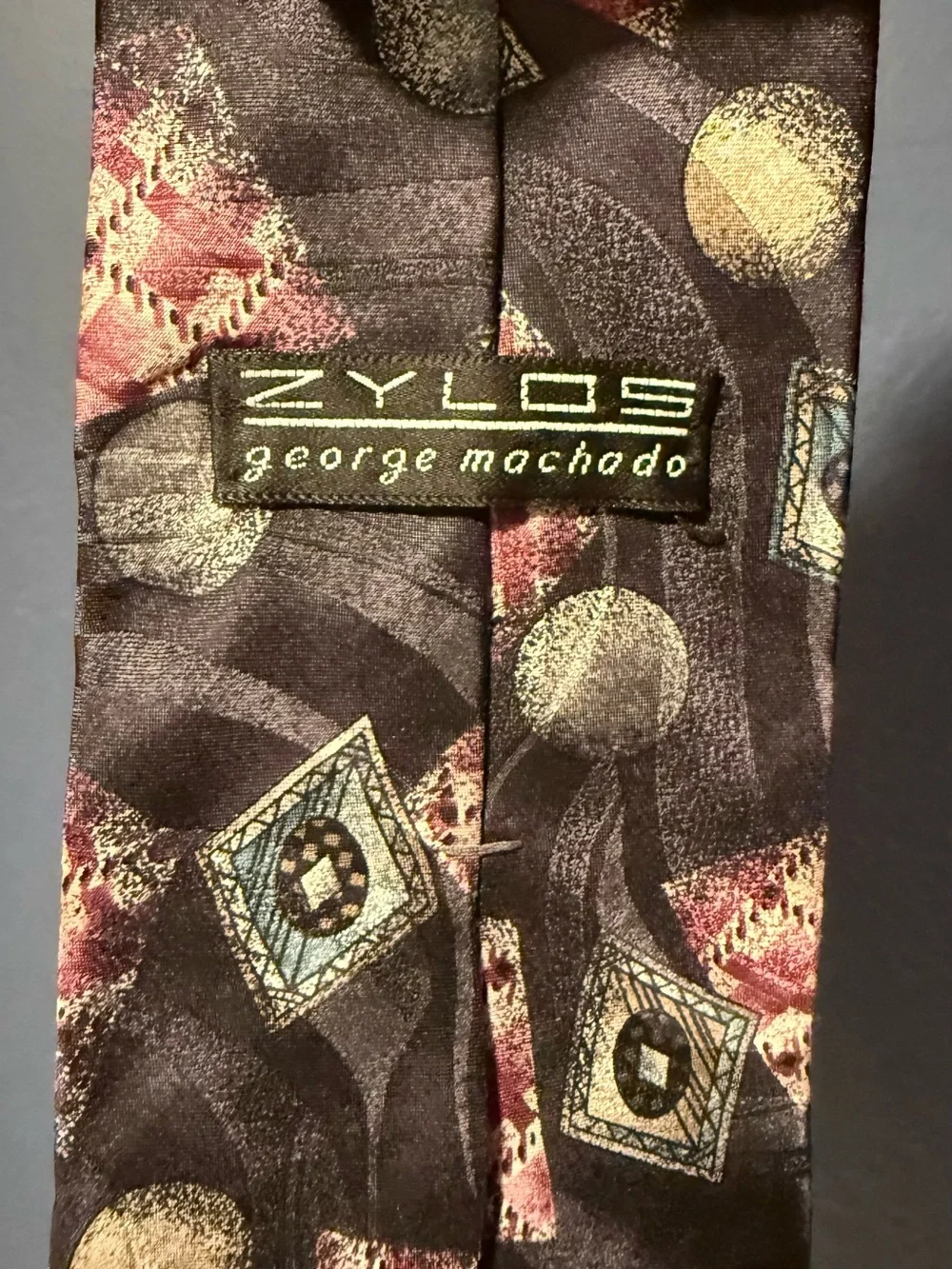 Vintage 90s Zylos George Machado Silk Tie Abstract Geometric Art Deco Wide 4